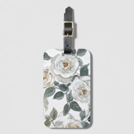 Tuinrozen | Witte Waterverf Bloemige Vintage Bagagelabel