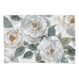 Tuinrozen | Witte Waterverf Bloemige Vintage Kussensloop