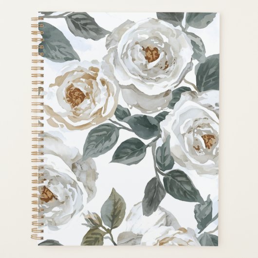 Tuinrozen | Witte Waterverf Bloemige Vintage Planner (Voorkant)