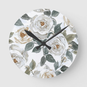 Tuinrozen Witte Waterverf Bloemige Vintage Ronde Klok