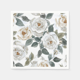 Tuinrozen | Witte Waterverf Bloemige Vintage Servet