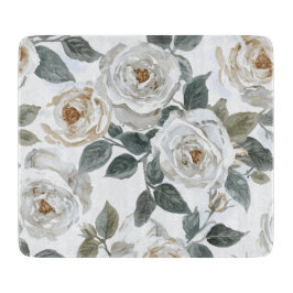 Tuinrozen | Witte Waterverf Bloemige Vintage Snijplank