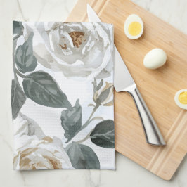 Tuinrozen | Witte Waterverf Bloemige Vintage Theedoek