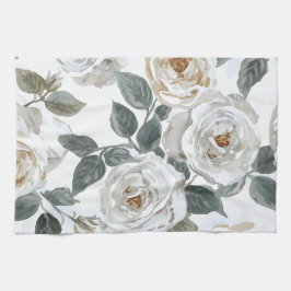 Tuinrozen | Witte Waterverf Bloemige Vintage Theedoek