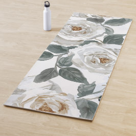 Tuinrozen | Witte Waterverf Bloemige Vintage Yogamat
