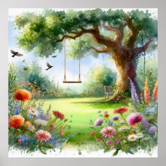 Tuinschommel landschap 1 poster (Voorkant)
