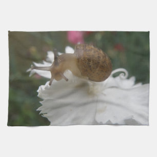 Tuinslak en witte anjer keukenhanddoeken