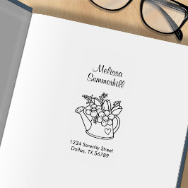 Tuinsproeikan met bloemen adres 2 rubberstempel