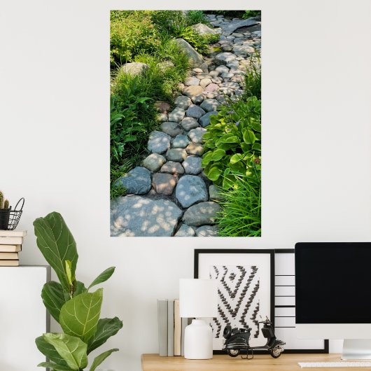 Tuinstenen pad door rustig bos poster (Thuiskantoor)