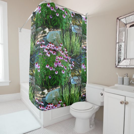 Tuinstroom met Paarse Coneflowers Douchegordijn (In situ)