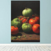 Tuinsymfonie: Rood en Groen Tomatenolieverfschilde Canvas Afdruk (Insitu (Houten vloer))