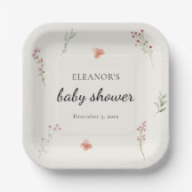 Tuintafelservies voor babyfeest met wilde bloemen