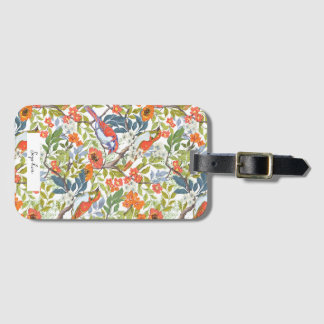 Tuintakken met bloemen, bladeren en vogels bagagelabel