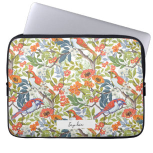 Tuintakken met bloemen, bladeren en vogels laptop sleeve