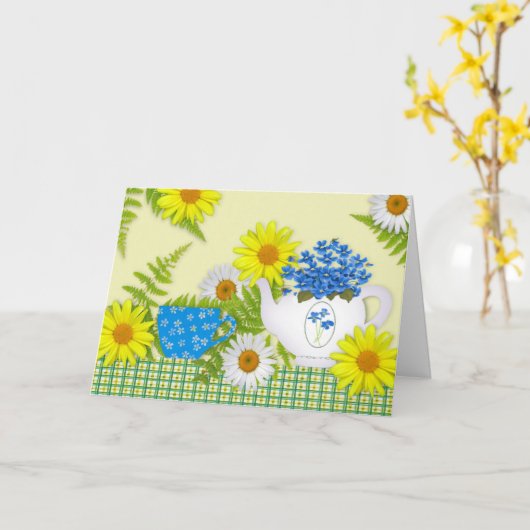 Tuinthee Birthday Kaart (groot) (Gele Bloem)