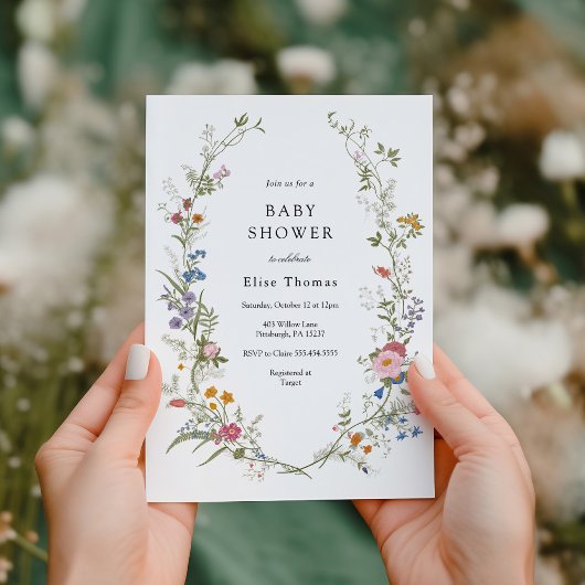 Tuinthema babyshower met wilde bloemen uit vroeger kaart