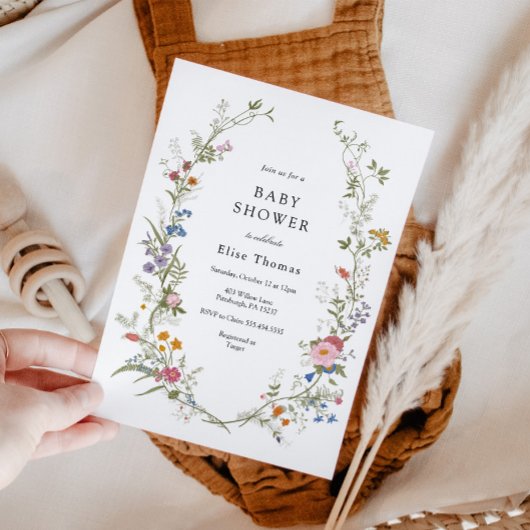 Tuinthema babyshower met wilde bloemen uit vroeger kaart