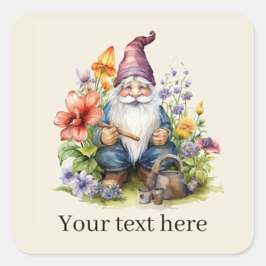 Tuintje Kabouter toevoegen tekst Vierkante Sticker (Voorkant)