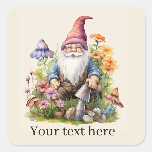 Tuintje Kabouter toevoegen tekst  Vierkante Sticker (Voorkant)