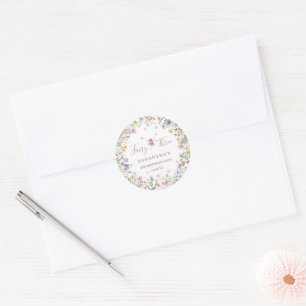 Tuintje met sprookjesfeeën 3e verjaardagsfeestje ronde sticker
