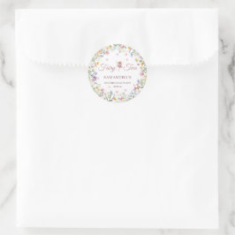 Tuintje met Wilde Bloemen Feeën 2e Verjaardagsfees Ronde Sticker