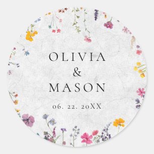 Tuintje met wilde bloemen Modern Bloemmotief Ivoor Ronde Sticker