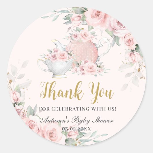 Tuintje Theehuis Bruiloft Met Vintage Roze Bloemen Ronde Sticker (Voorkant)