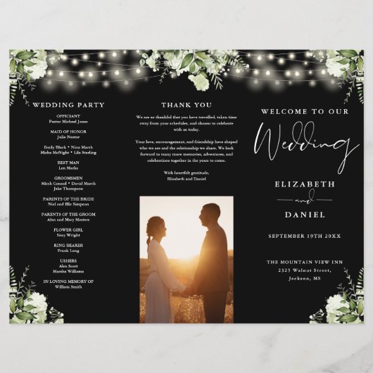 Tuintuig Slingerlichten Driehoekig Huwelijksprogra Flyer (Voorkant)