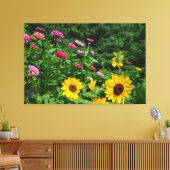 Tuintuin, Uitzicht, bloesems, zonnebloemen Canvas Afdruk (Insitu (Woonkamer))