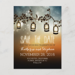 Tuinverlichting - Lantaarns rustiek Save the Date Aankondigingskaart