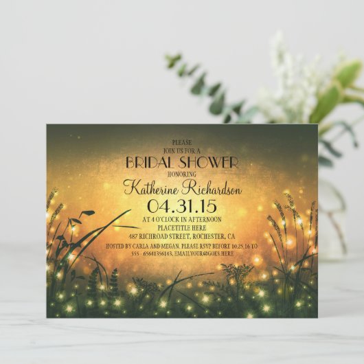 Tuinverlichting Rustiek Bruids Douche Uitnodiging (Staand voorkant)