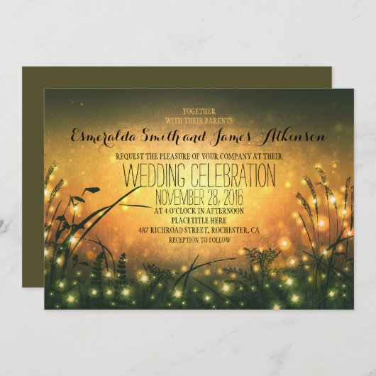 Tuinverlichting rustieke bruiloft uitnodiging (Voorkant / Achterkant)