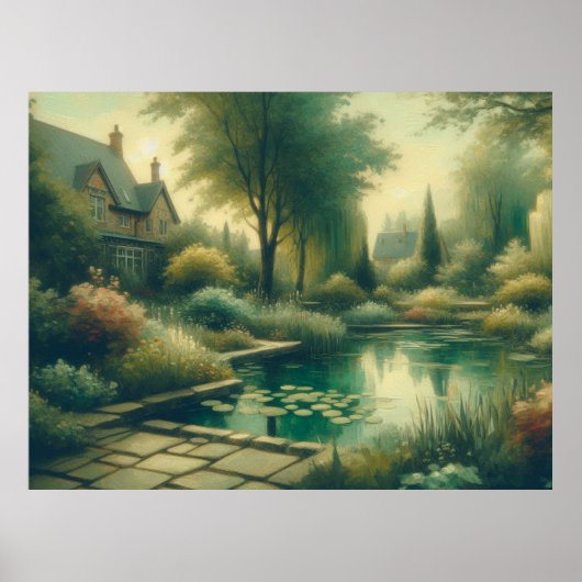 Tuinvijver Groene Planten Poster (Voorkant)