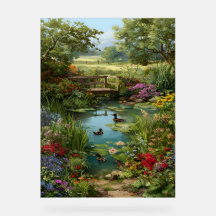 Tuinvijver met eenden – bloemrijke water tuinkunst