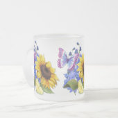Tuinvlieg - zonnebloempitten matglas koffiemok (Voorkant links)