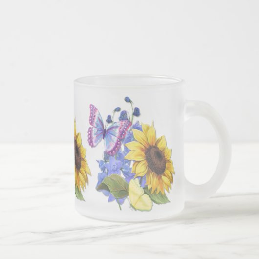Tuinvlieg - zonnebloempitten matglas koffiemok (Rechts)