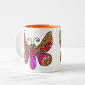 Tuinvlinder Oranje Roze Geel Tweekleurige Koffiemok (Voorkant links)