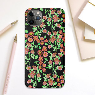  tuinvloer Coral Red Green op zwart Case-Mate iPhone Case