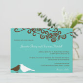 Tuinvogels blauwgroen moderne elegantie bruiloft kaart (Staand voorkant)