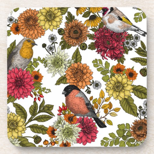 Tuinvogels en bloemen 1 bier onderzetter (Voorkant)