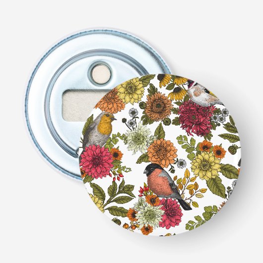 Tuinvogels en bloemen 1 button flesopener (Voorkant)
