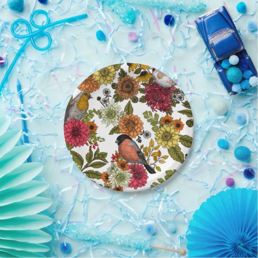 Tuinvogels en bloemen 1 papieren bordje (Feest)