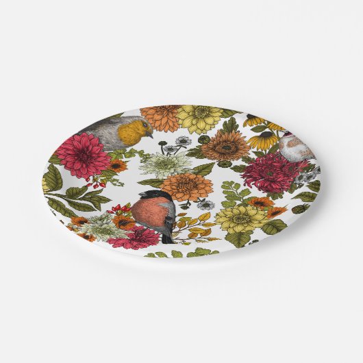 Tuinvogels en bloemen 1 papieren bordje (Gekanteld)