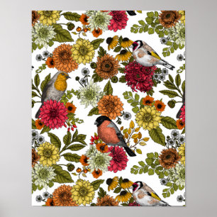 Tuinvogels en bloemen 1 poster