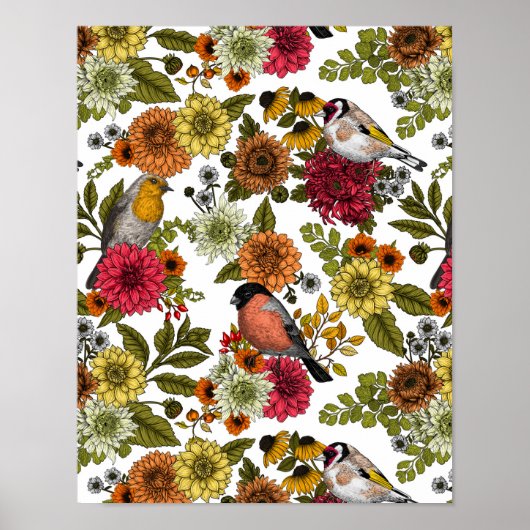 Tuinvogels en bloemen 1 poster (Voorkant)