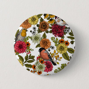Tuinvogels en bloemen 1 ronde button 5,7 cm
