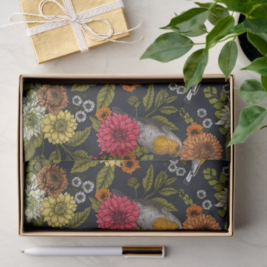 Tuinvogels en bloemen 2 tissuepapier (Geschenk)