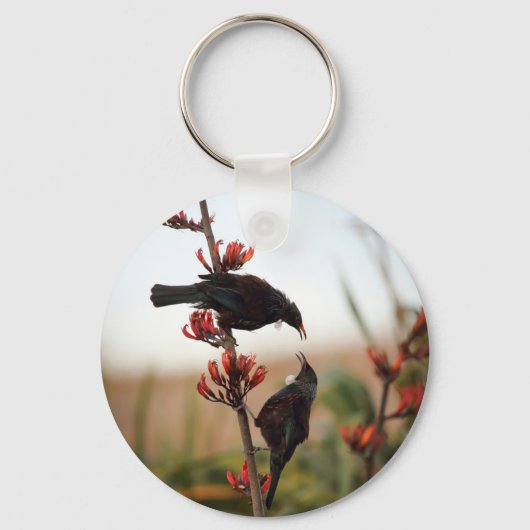 Tuinvogels op de Nieuw-Zeelandse vlasvlas struik Sleutelhanger (Voorkant)