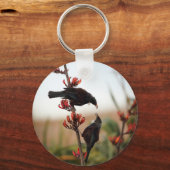 Tuinvogels op de Nieuw-Zeelandse vlasvlas struik Sleutelhanger (Voorkant)