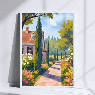 Tuinwandeling   Olie Schilderij Bloem Waterverf Poster
